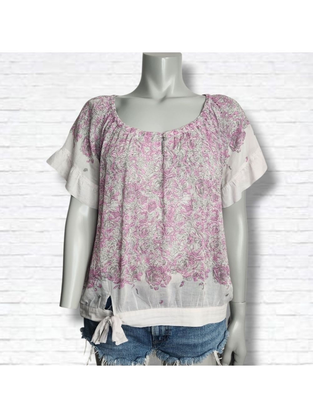 Comptoir des Cotonniers Silk Blend Flower Print Short Sleeve Blouse Size 42 EU